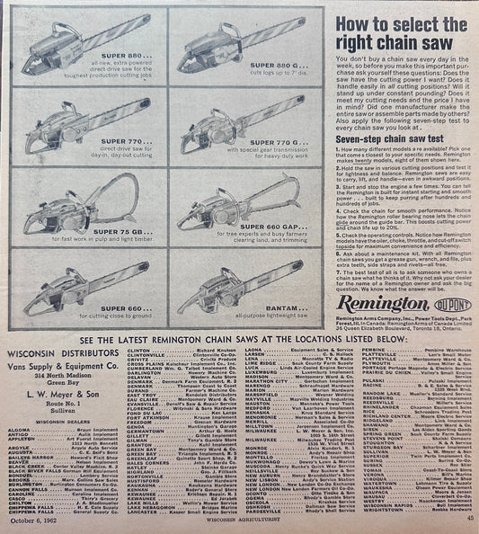 1962 Remington Chain Saws 8 Models Featured  - Vintage Ad