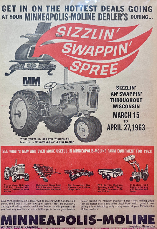 1963 Minneapolis Moline Sizzlin' Swappin' Spree  - Vintage Ad