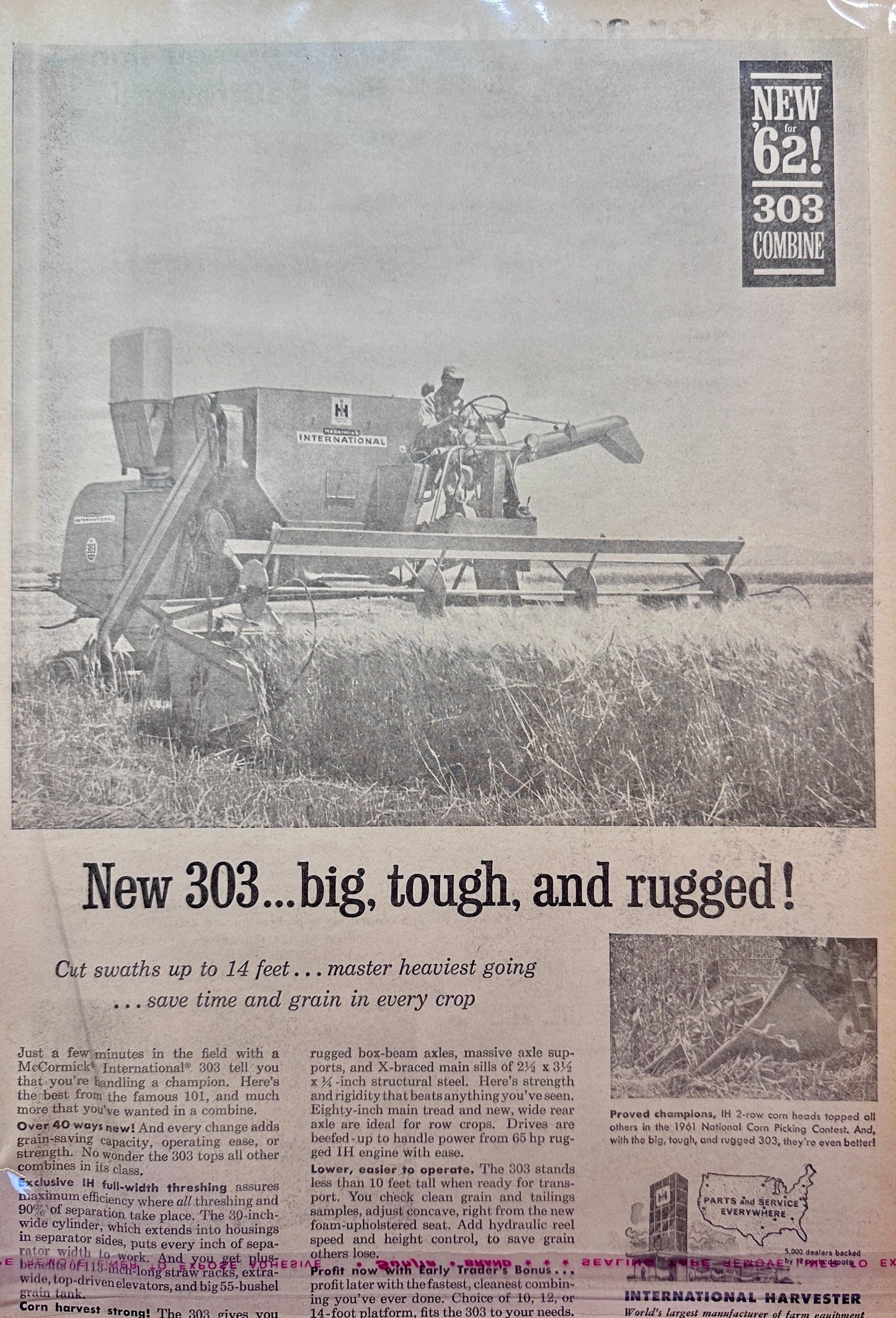 1962 International Harvester 303 Combine Big, Tough & Rugged - Vintage Ad