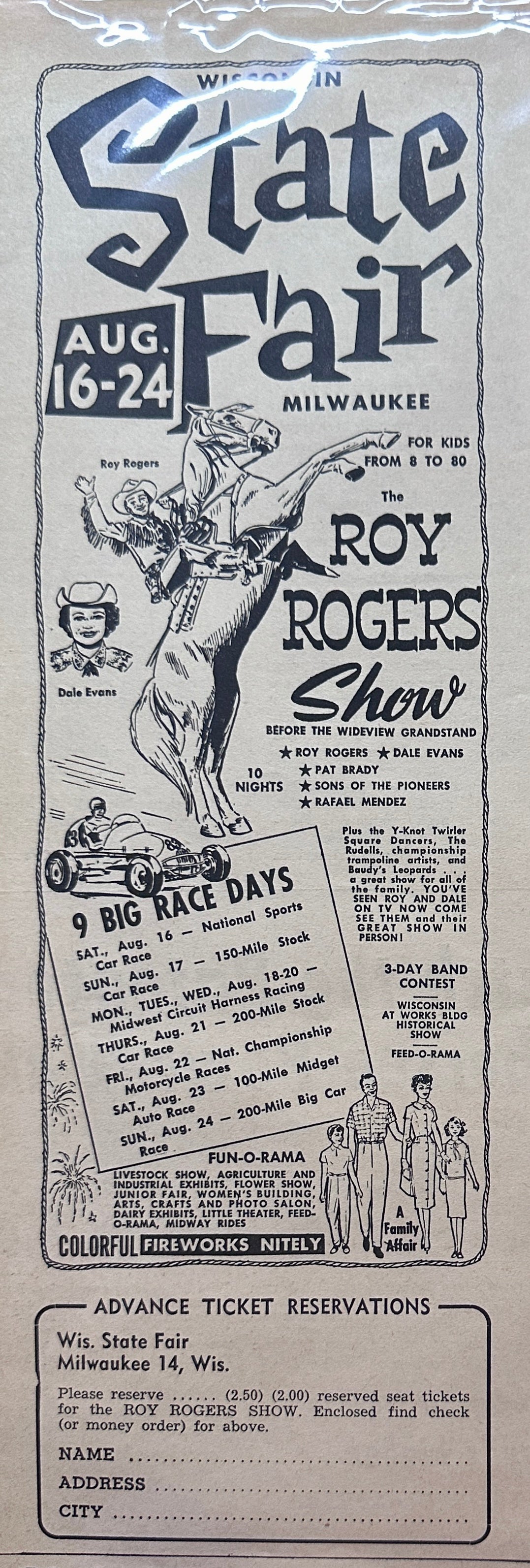 1958 Wisconsin State Fair Promotional Ad - Roy Rogers Show - 10 Nights!