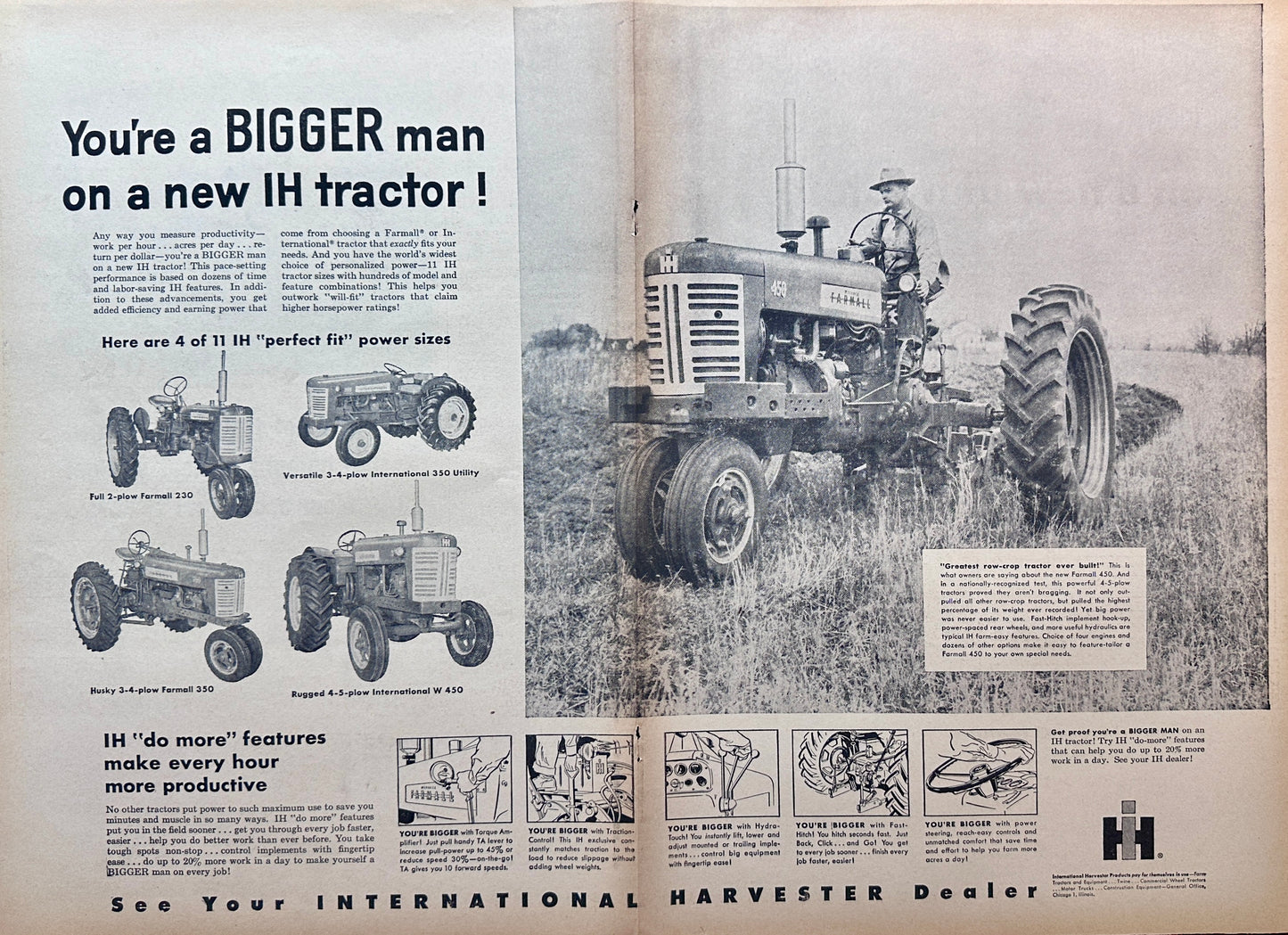 1958 International Harvester - Farmall Tractors - 4 Models - Centerfold Ad