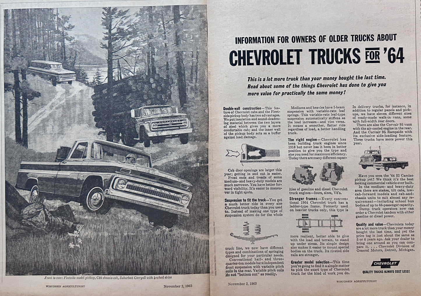 1963 - Chevrolet Trucks for '64 2-Page Vintage Advertisement