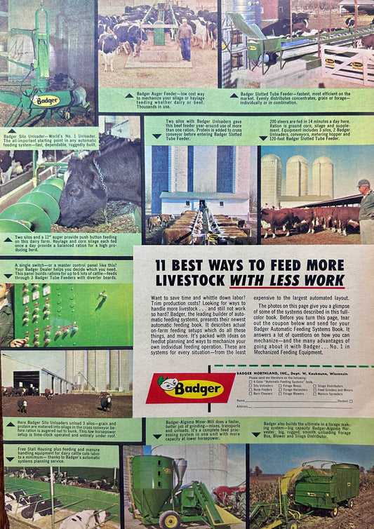 1964 Badger Farm Equipment & Ford Select-O-Speed Tractor Vintage Ads