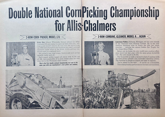 1963 Allis-Chalmers National Corn Picking Champions 2-Page Vintage Ad