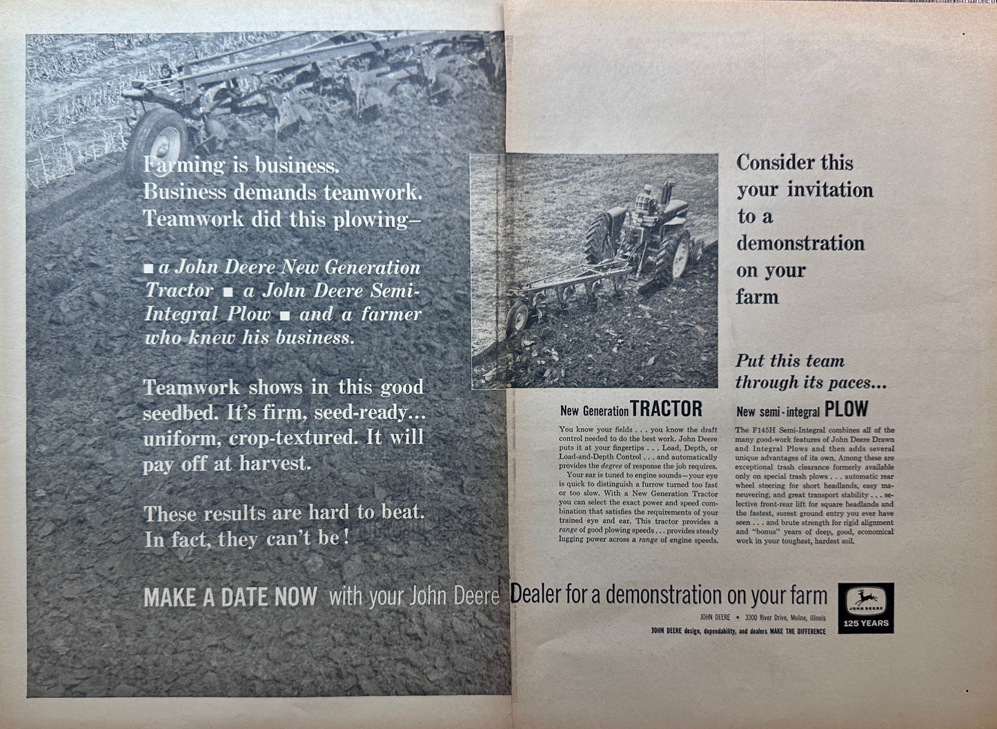 1962 John Deere 2-Page Vintage  Ad Farming takes Teamwork