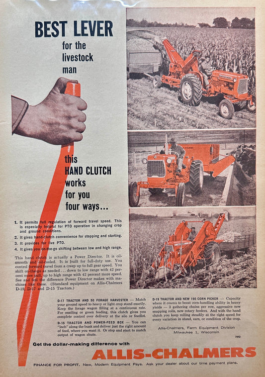 1962 Allis-Chalmers Power Director Lever - D15, D17 and D19 Tractors Vintage Ad