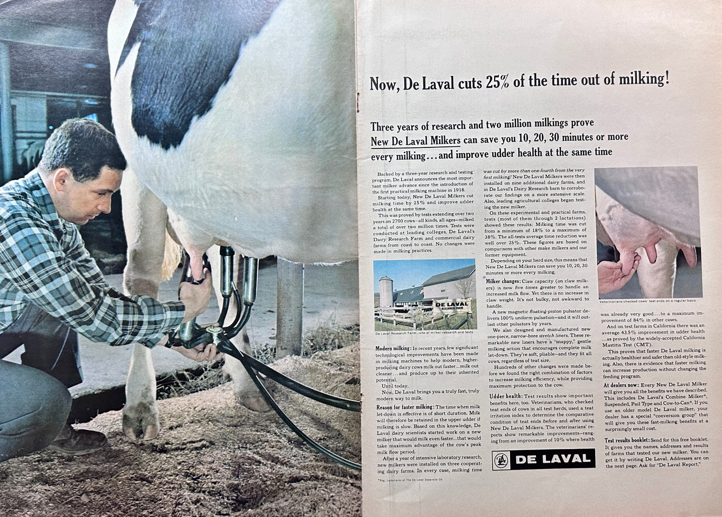 1962 Double Sided Centerfold Poster Size De Laval Milker Vintage Ad