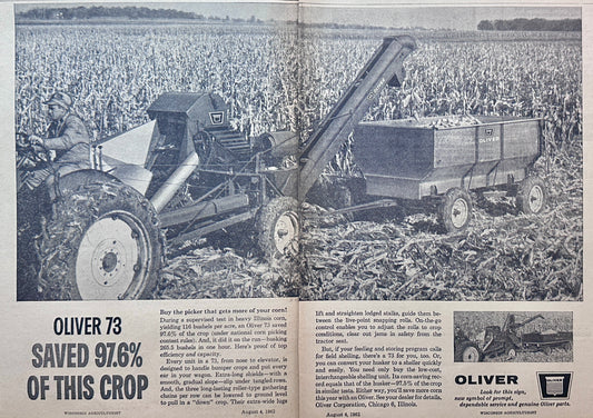 1962 Oliver 73 Corn Picker 2-page Vintage Ad