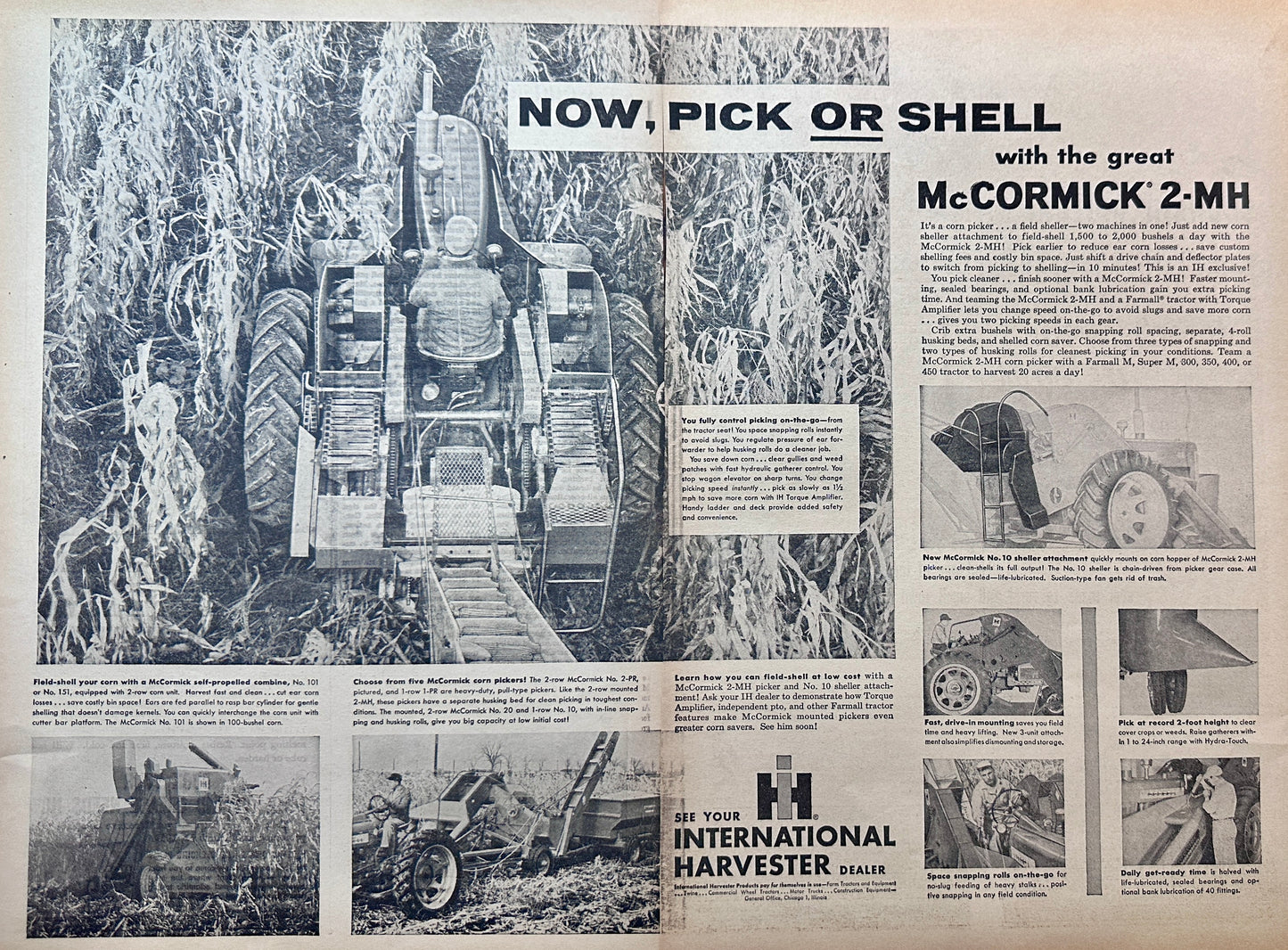 1958 McCormick 2-MH Corn Picker-Sheller International Harvester 2-Page Ad