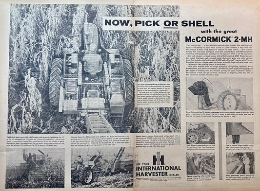 1958 McCormick 2-MH Corn Picker-Sheller International Harvester 2-Page Ad