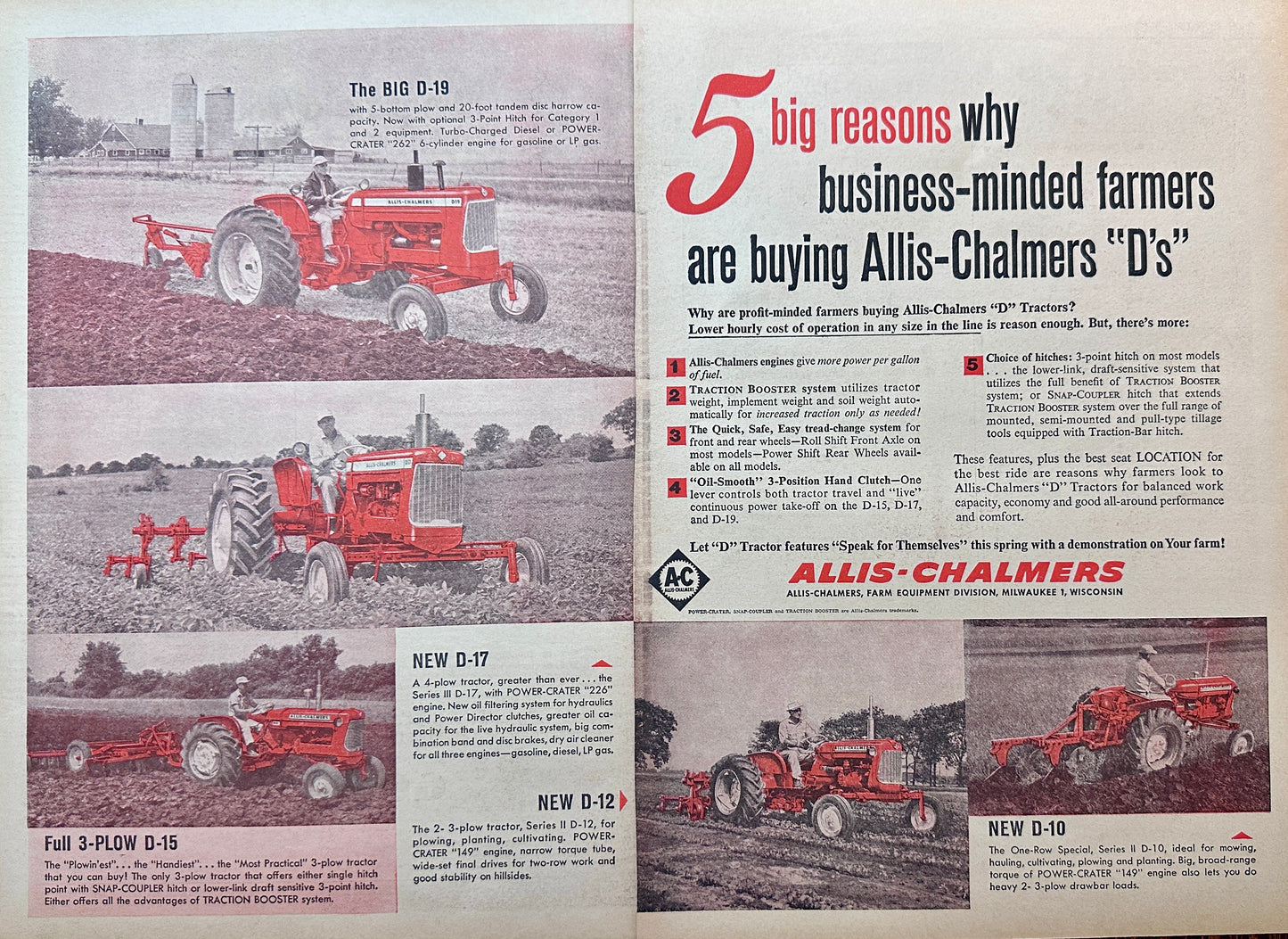 1963 2-Page Allis-Chalmers D10, D12, D15, D17 & D19 Vintage Ad