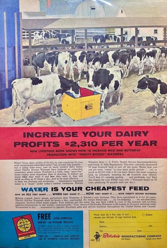 1963 Thrifty Ritchie Waterers Increase Your Dairy Profits - Vintage Ad