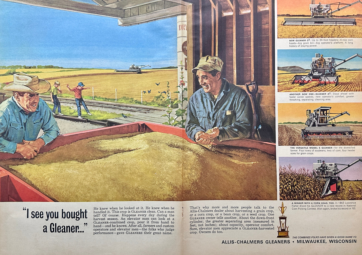 1964 Allis Chalmers Gleaner Large Centerfold Vintage Ad