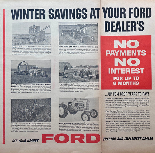 1961 2-Page Ford Farm Equipment Winter Savings Promotional Ad #5087