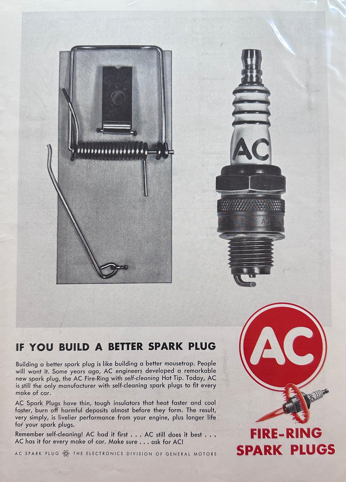 1962 Jaguar XK-E & 3.8 Sedan Advertisement & AC Fire Ring Spark Plugs