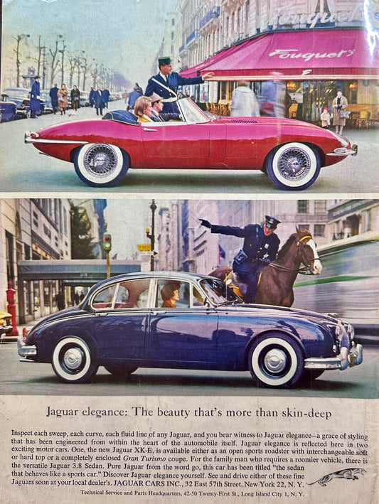 1962 Jaguar XK-E & 3.8 Sedan Advertisement & AC Fire Ring Spark Plugs