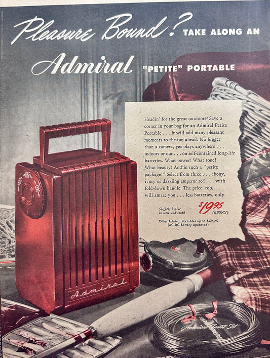 1948 Post WWII Admiral Portable  Petite Radio Vintage Advertisment