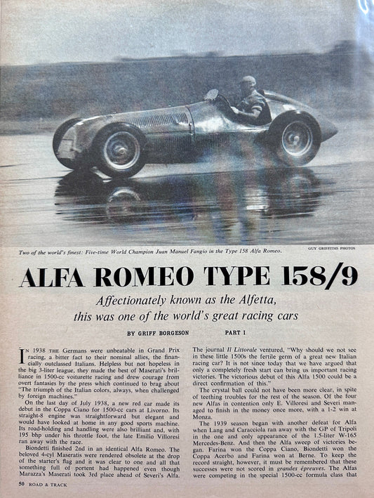 1965 Alfa Romeo Alfetta Type 158/9 Race Car Magazine Article and Photos