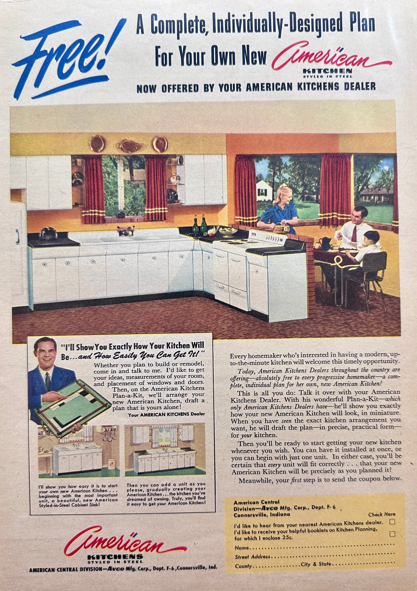 1947 American Kitchen Styled in Steel Magazine Ad - Retro Kitchen Design