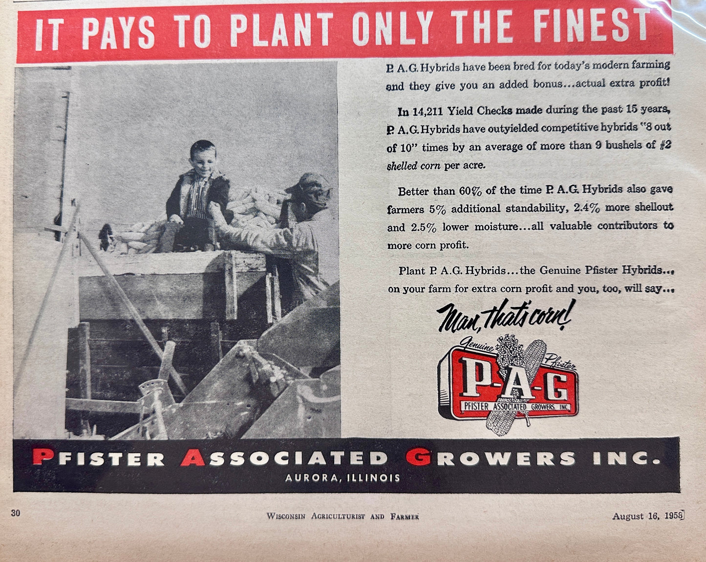 1958 Allis-Chalmers Corn Picker - Combine & PAG Pfister Hybrid Seeds Ad