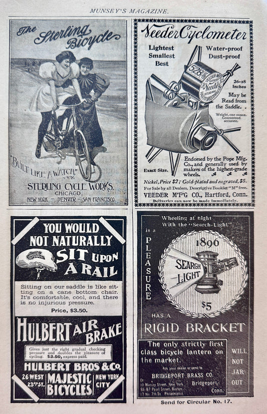 1896 Magazine Page - Original Bicycle Ads Front and Back