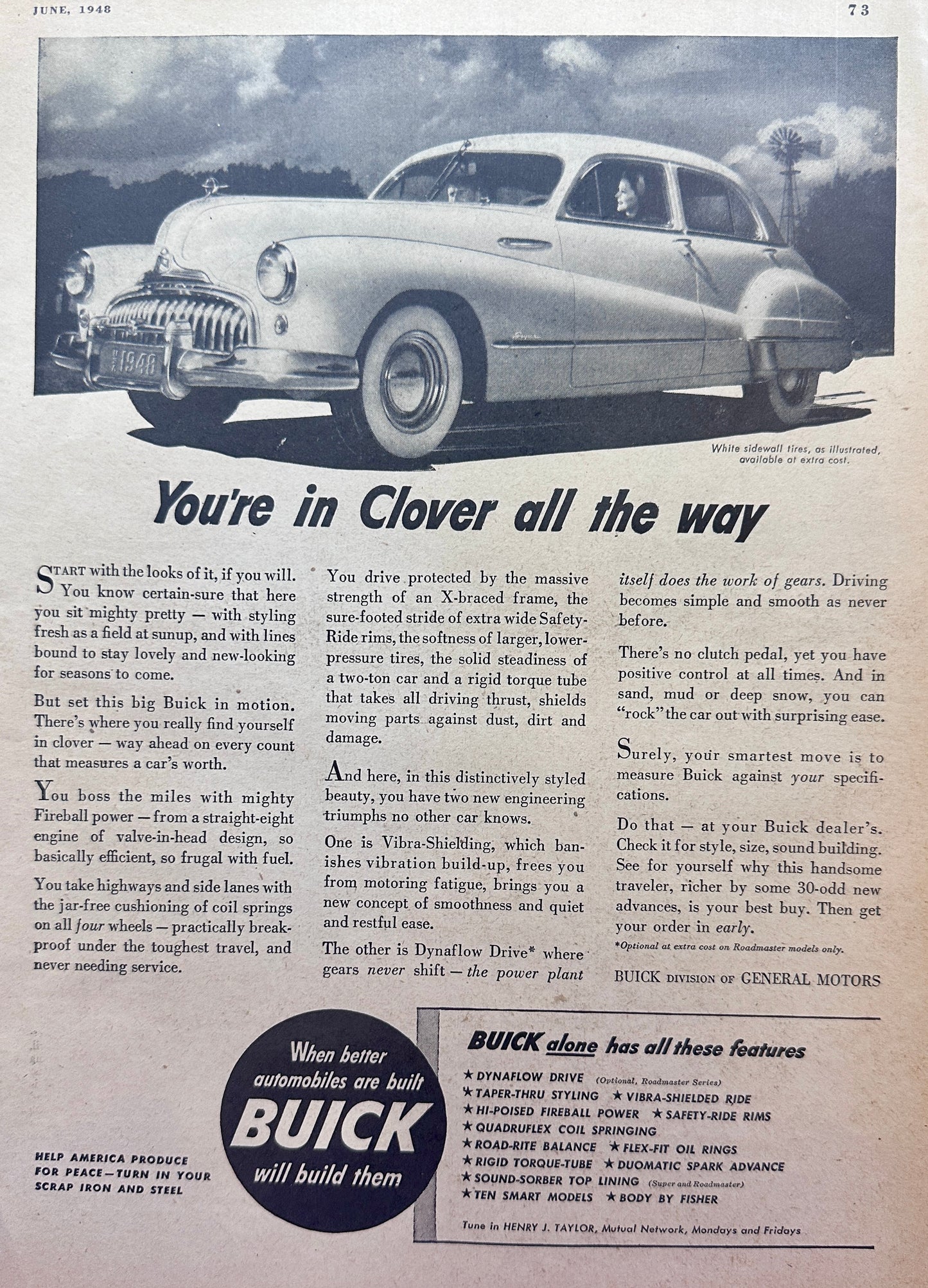 1948 Buick Roadmaster - You're In Clover All the Way! Vintage Ad