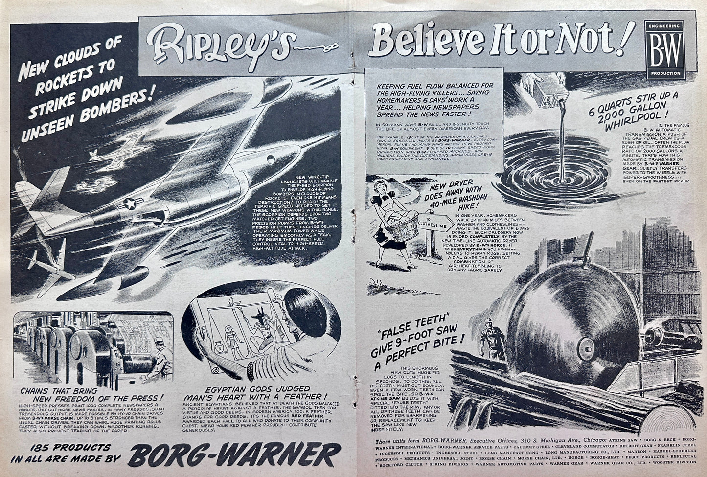 1953 Ripley's Believe It Or Not - Borg-Warner Showcase Centerfold Vintage Ad