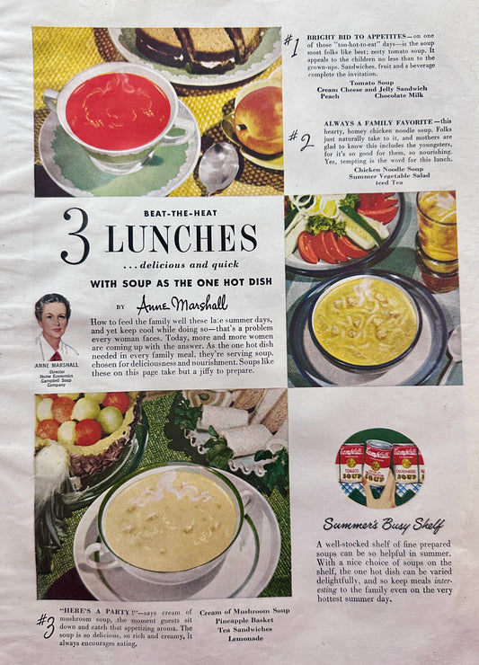 1950 Campbell's  Soup with 3 Lunches to Beat the Heat Vintage Ad