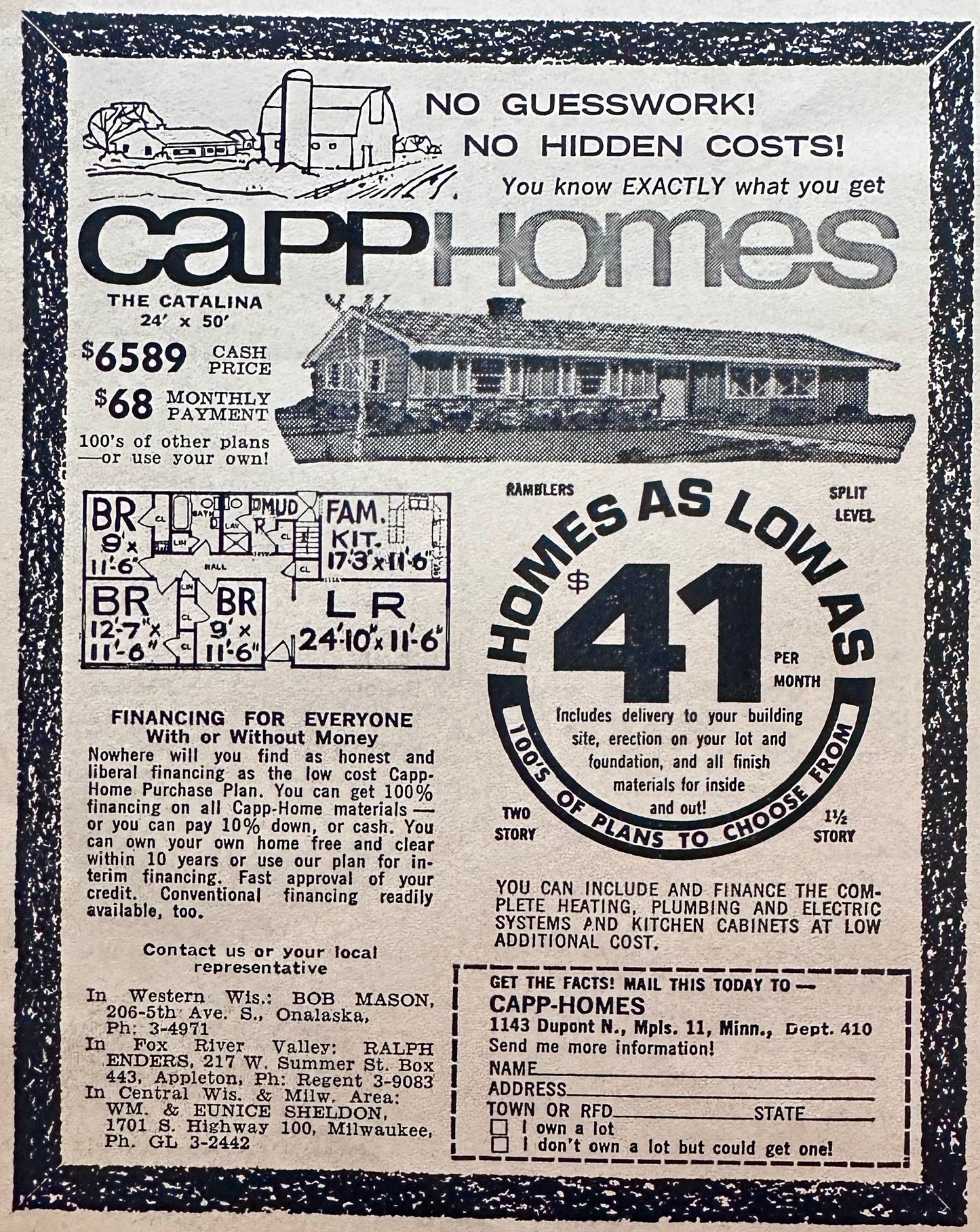 1964 CAPP-Homes Pre-Fab Models - Built in Minneapolis, MN Vintage Ad