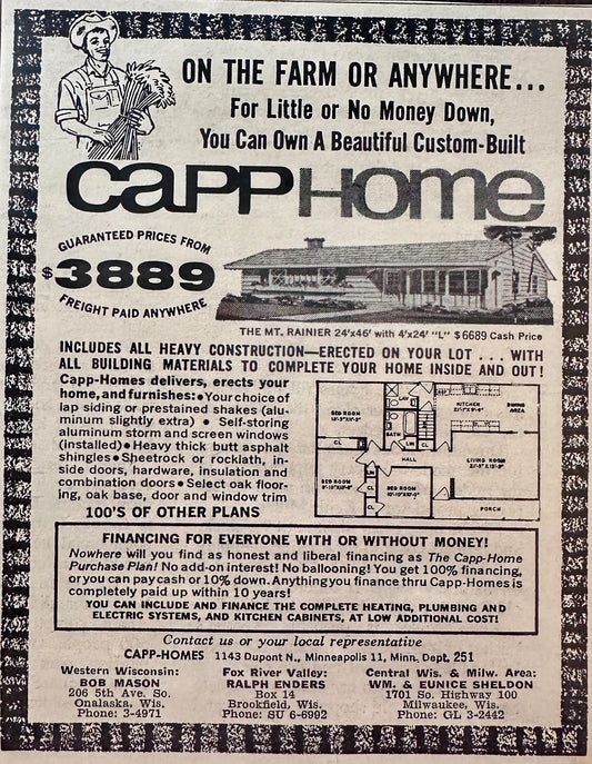 1963 CAPP-Homes Prefab Built in Minneapolis Shipped To Your Site