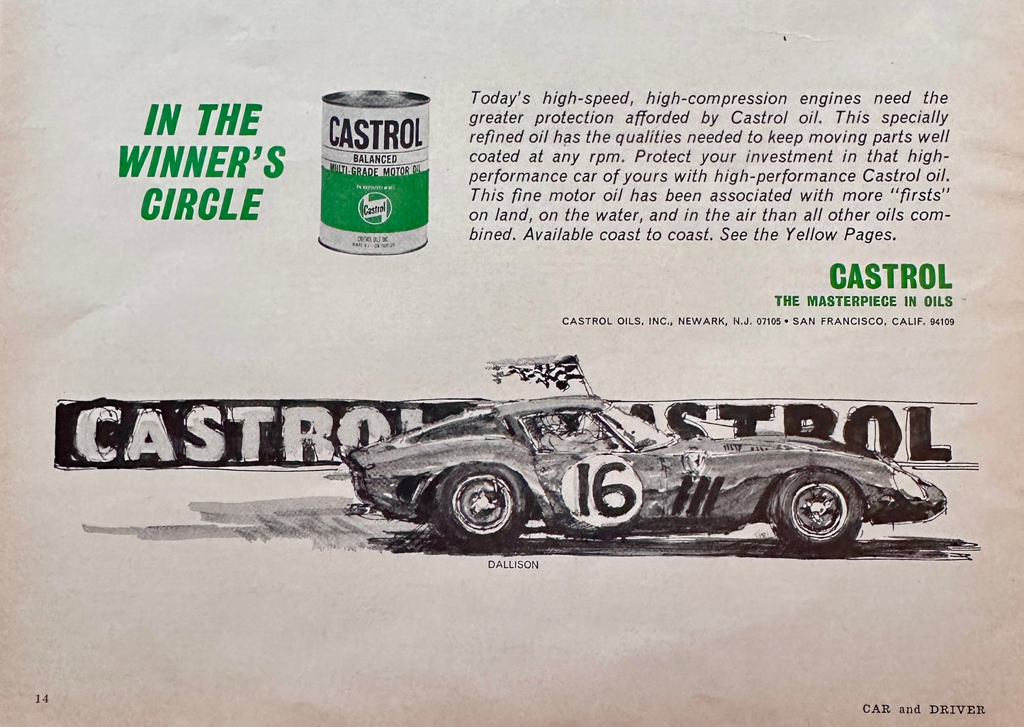 1964 Castrol The Masterpiece in Oils - In the Winner's Circle Vintage Ad