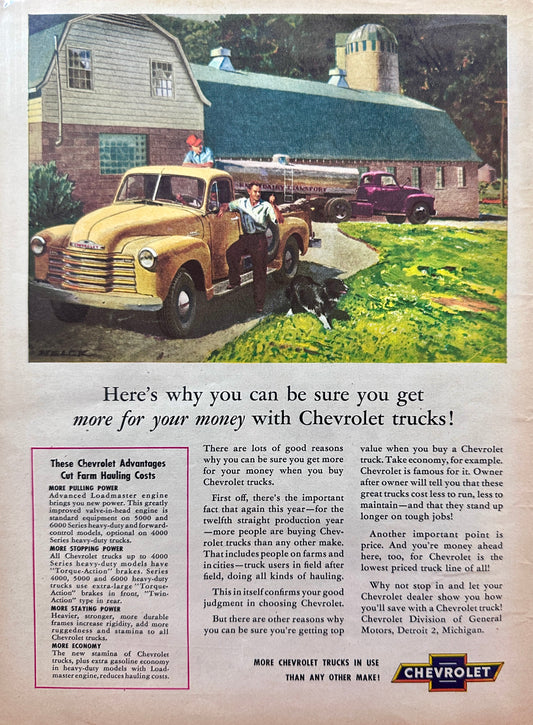 1953 Chevrolet Farm Heavy Duty Models - Vintage Ad - Colorful