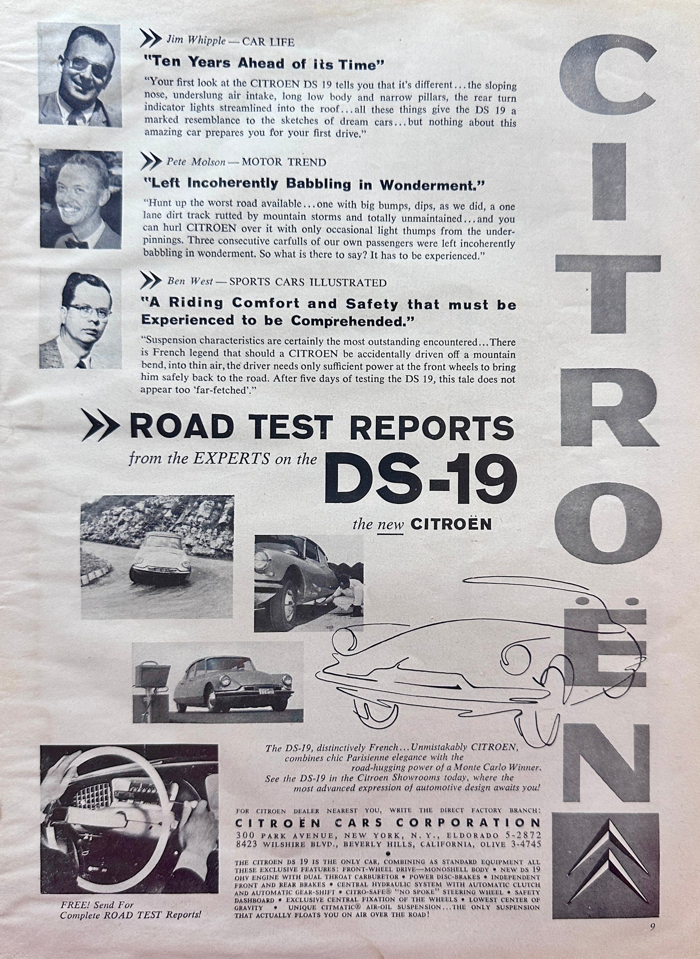 1957 Citroen DS-19 Lightly Water Stained - Road Test Reports