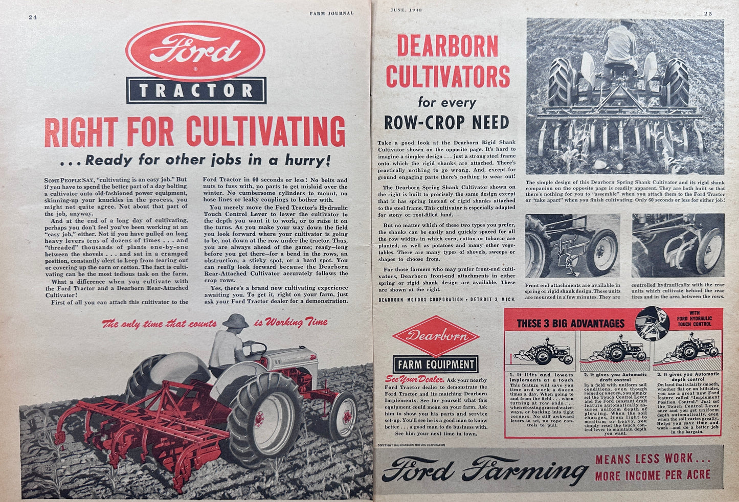 1948 2-Page Ford Farming Means Less Work...More Income Per Acre - Vintage Ad