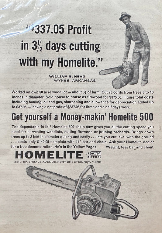 1961 Homelite 500 Chain Saw Vintage Ad N517