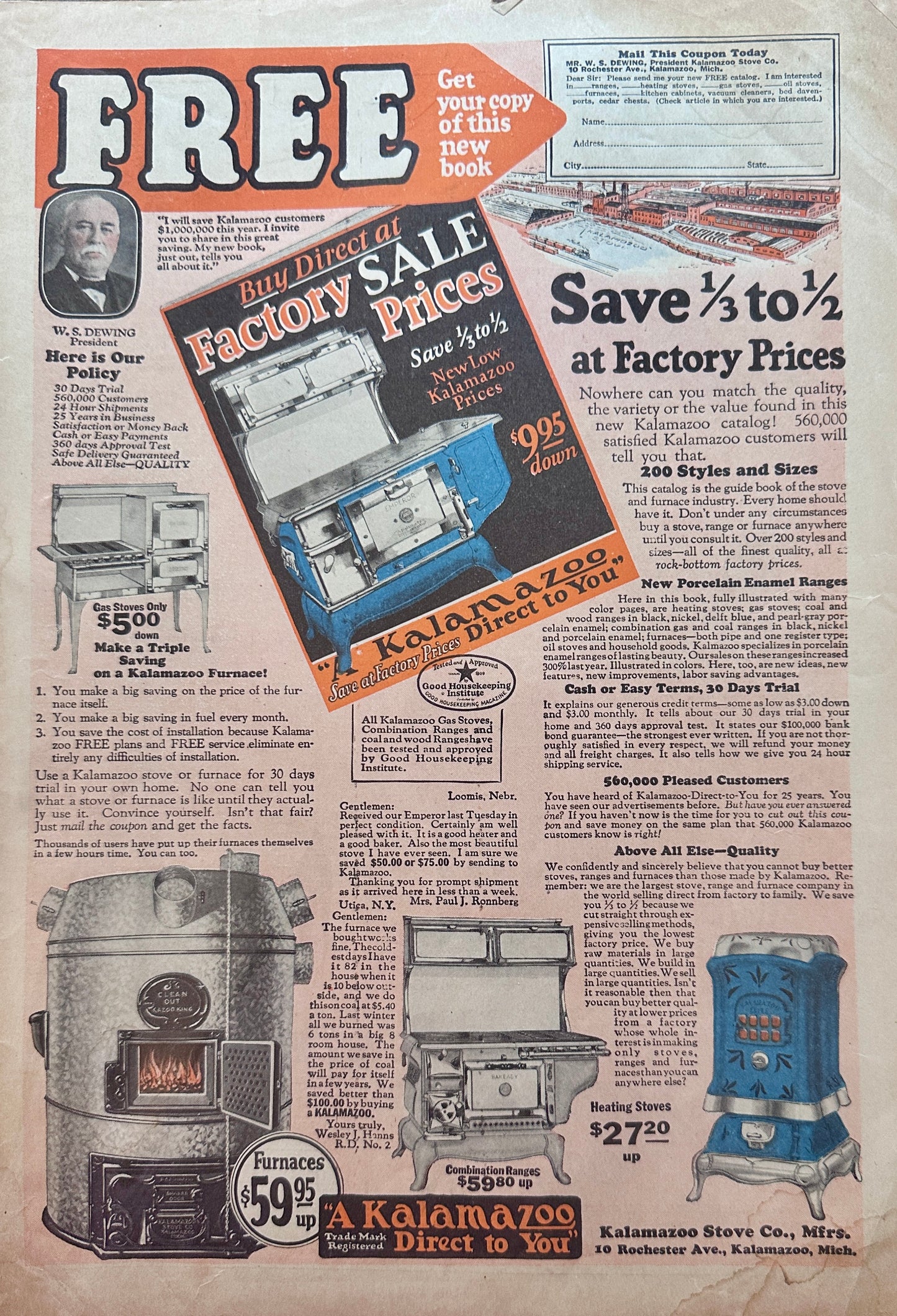1925 Kalamazoo Wood-Coal Ranges and Furnaces Vintage Ad #1352