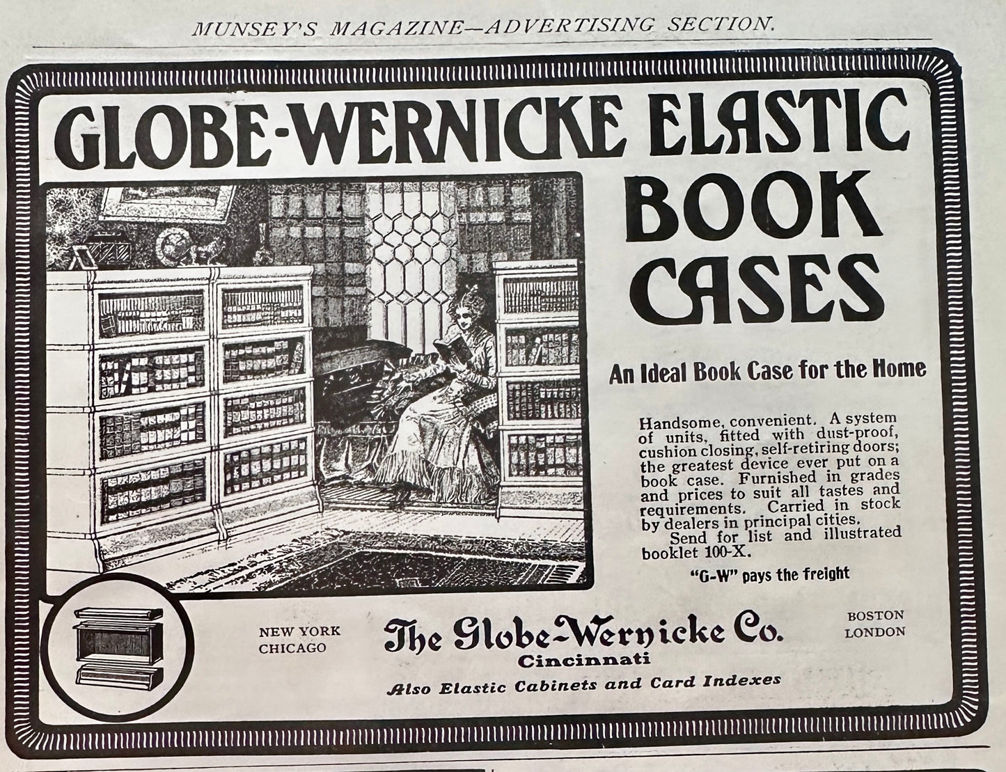 1901 Lackawanna Railroad Routes & Globe Wernicke Barrister Bookcases Vintage Ads