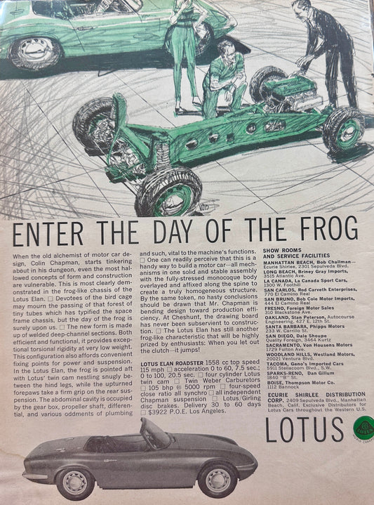 1964 Lotus Elan - Enter The Day of the Frog - Vintage Ad #A203