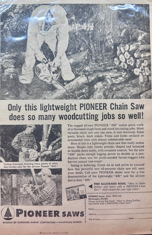 1959 Pioneer 400 Chain Saws Lightweight Makes Quick Work of Chores Ad N787