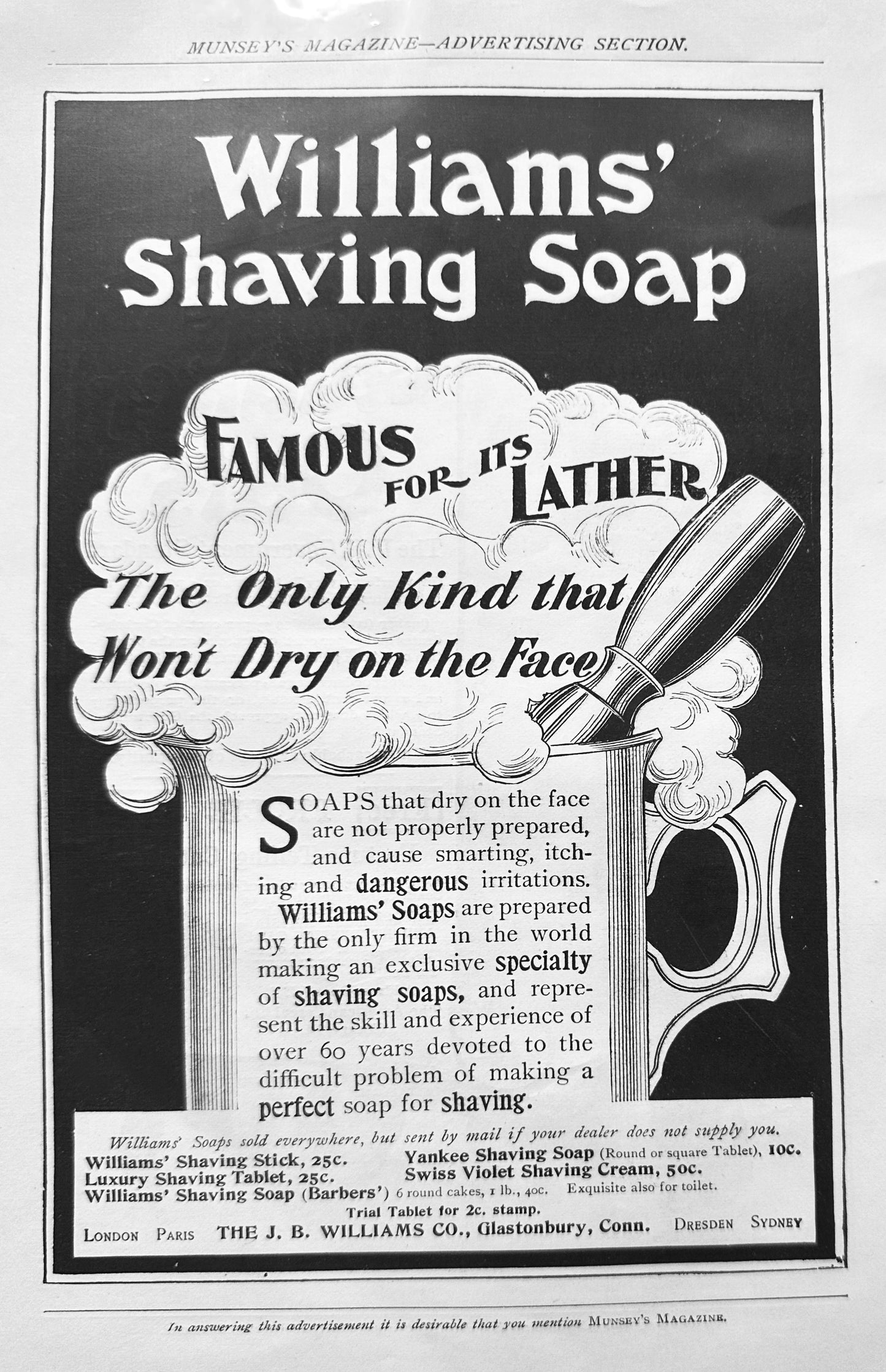 1901 Pure Quaker Oats - Williams Shaving Soap - Vintage Ads