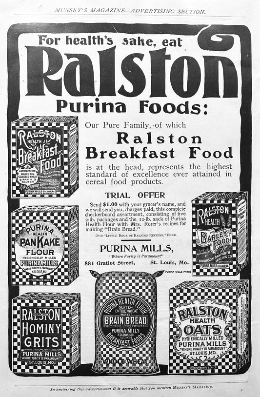 1901 Ralston Purina Breakfast Foods, Flour, Grits, Oats - Vintage Ad