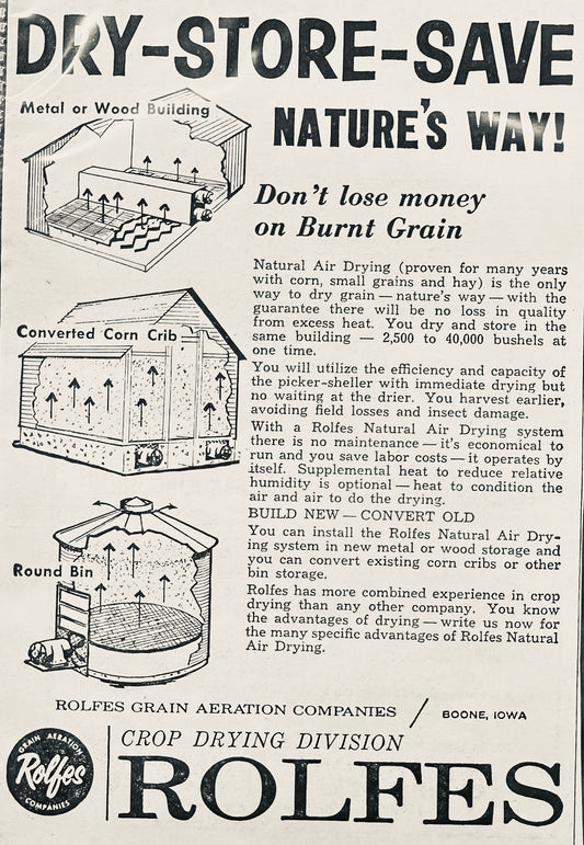 1958 Rolfes Crop Drying Division Grain Storage Buildings Vintage Ad N798