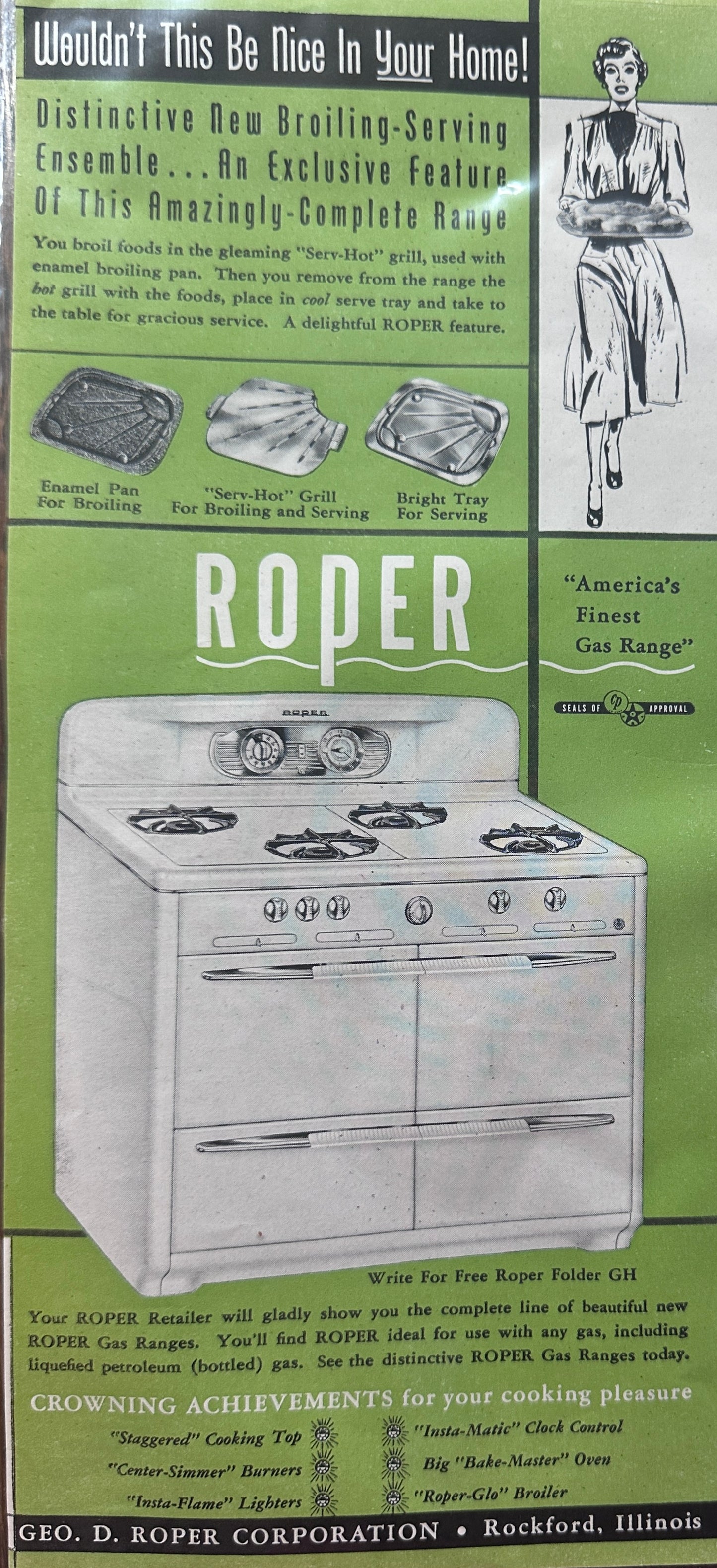 1950 Roper Gas Range & DuPont Mycoban Mold Inhibitor for Bread Vintage Ads