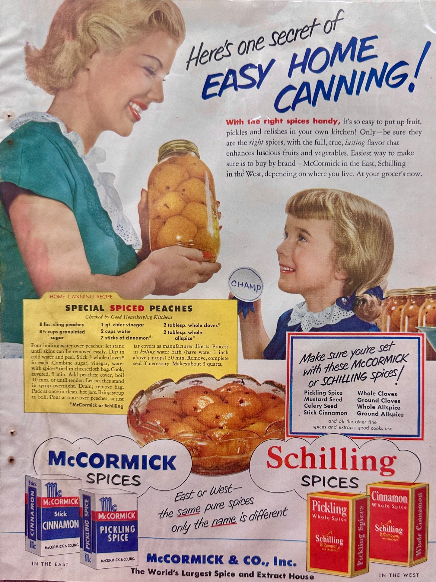 1950 McCormick & Schilling Spices + Sunbeam Ironmaster Ads N824