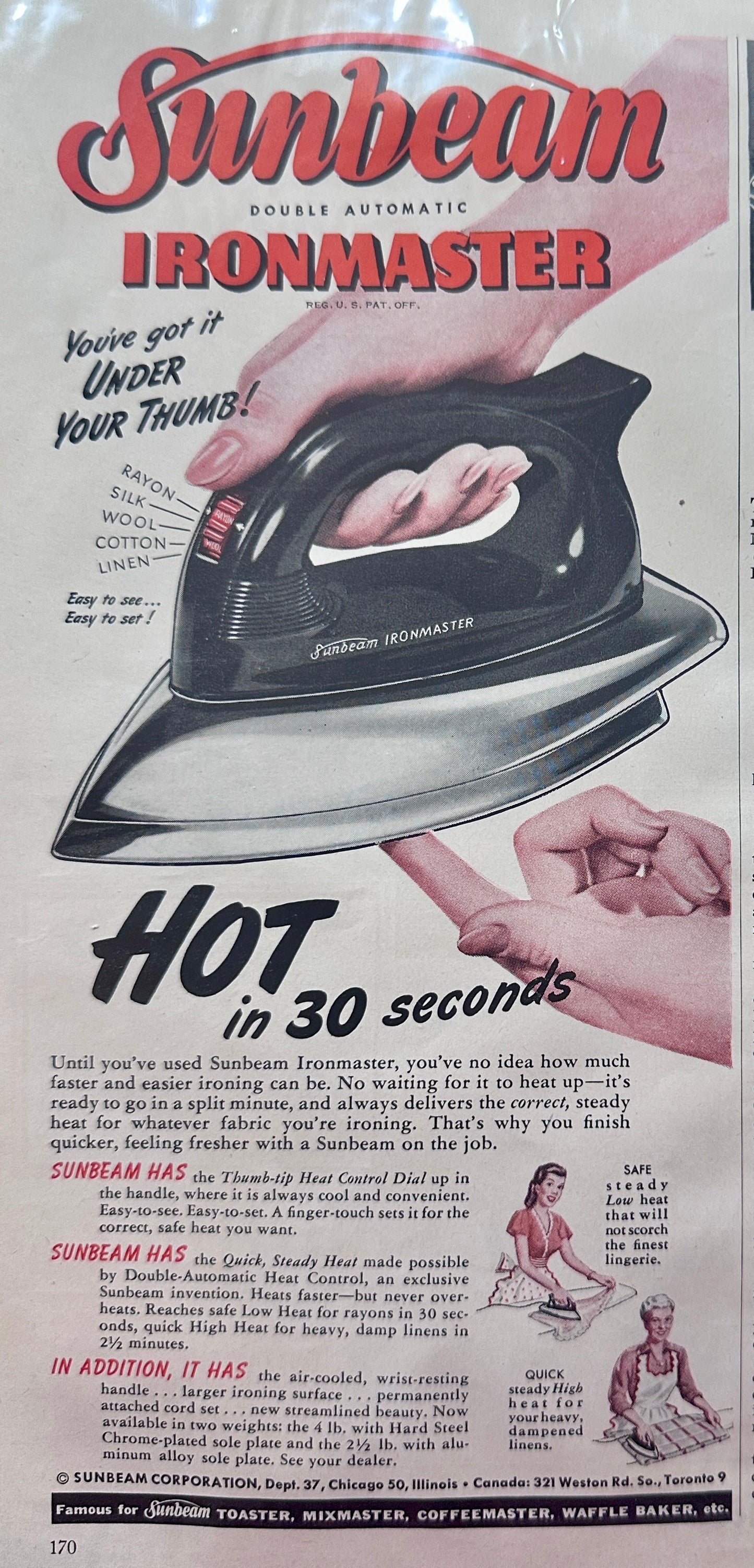 1950 McCormick & Schilling Spices + Sunbeam Ironmaster Ads N824