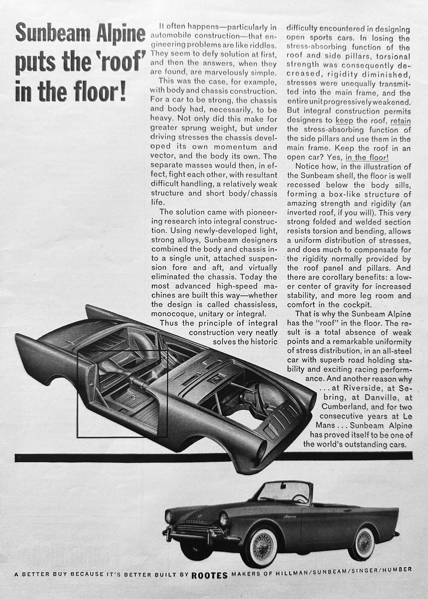 1962 Sunbeam Alpine Sportster by Rootes of England Vintage Ad #A276