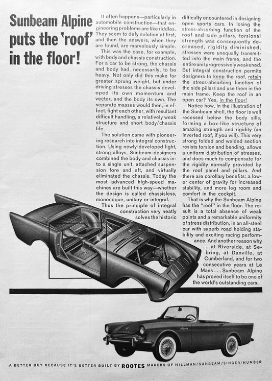 1962 Sunbeam Alpine Sportster by Rootes of England Vintage Ad #A276