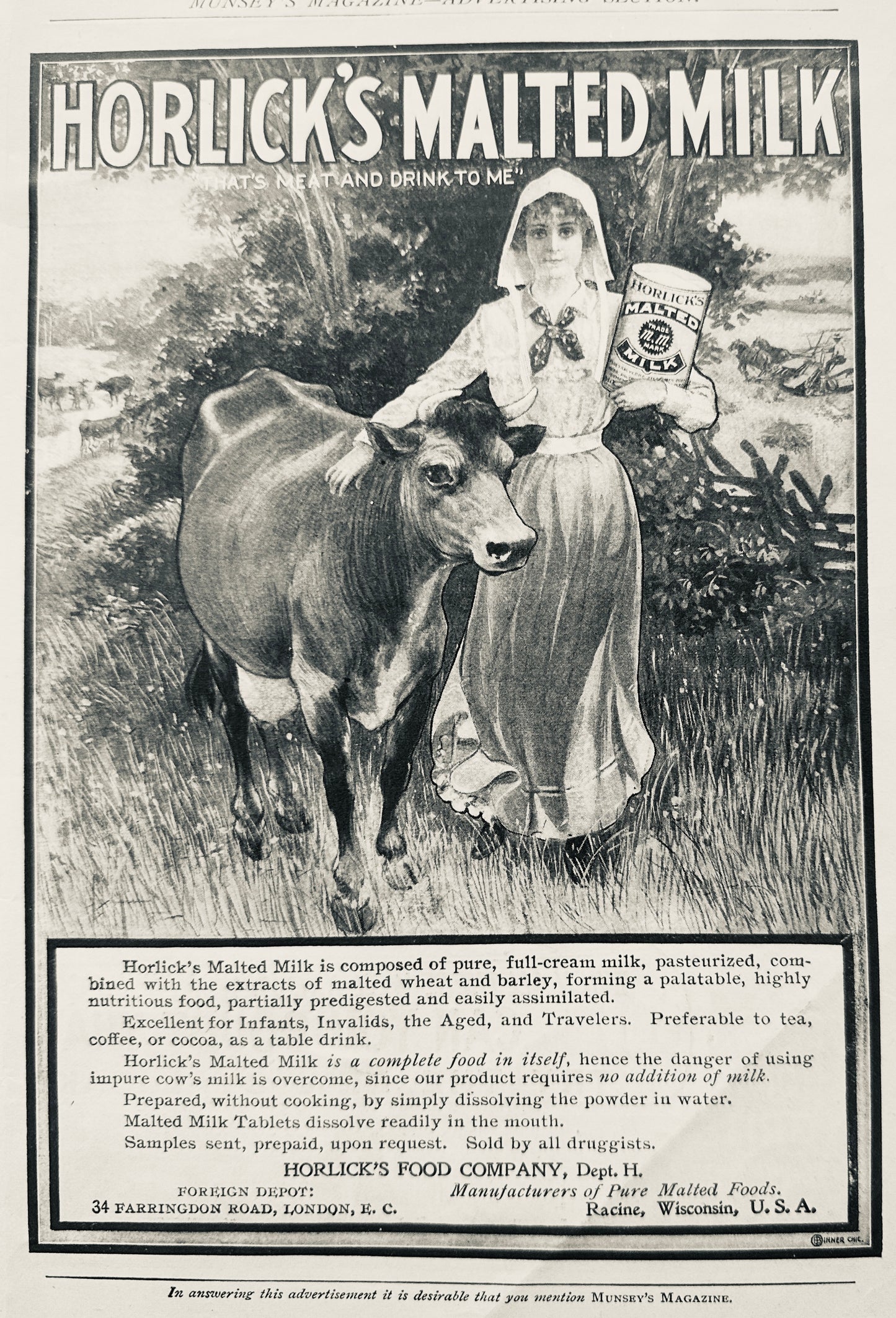 1901 Vintage Ads Schlitz Beer & Horlick's Malted Milk - Only in Wisconsin