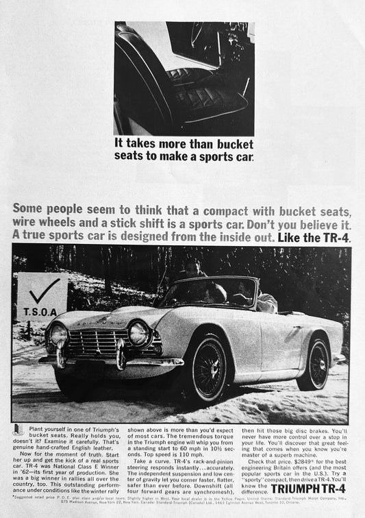 1963 Triumph TR-4 Takes More than Bucket Seats - Vintage Ad #A252