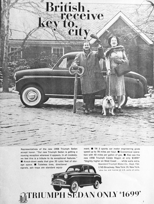 1958 Triumph Estate Wagon TR10 - British Receive Key To the City - Vintage Ad #A255